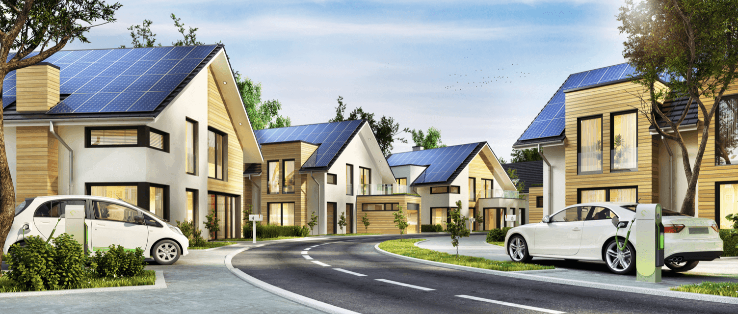 Häuser mit Solaranlagen auf dem Dach